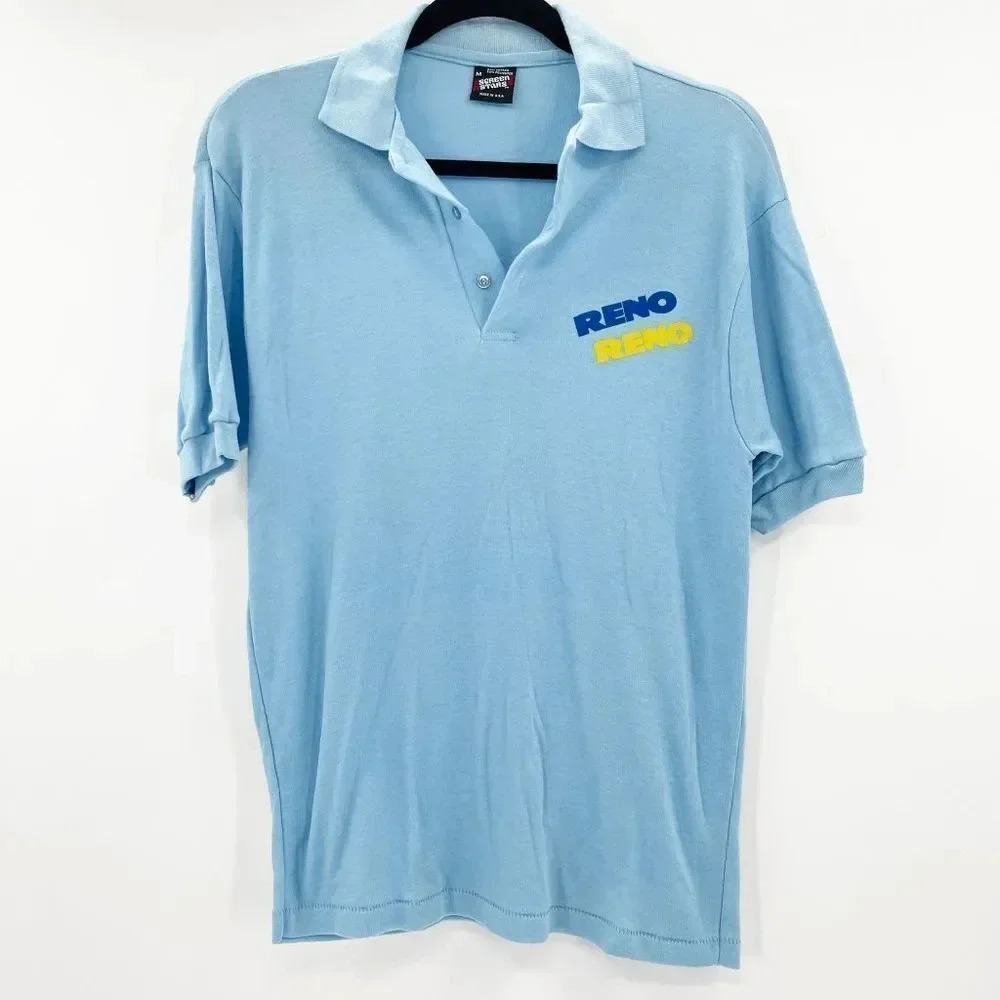 Screen Stars‎ Men's Blue Y2k Reno Polo Shirt Size M
